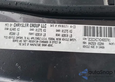 2013 Dodge Charger R/T Plus из США, поврежденный, VIN 2C3CDXCTXDH693701